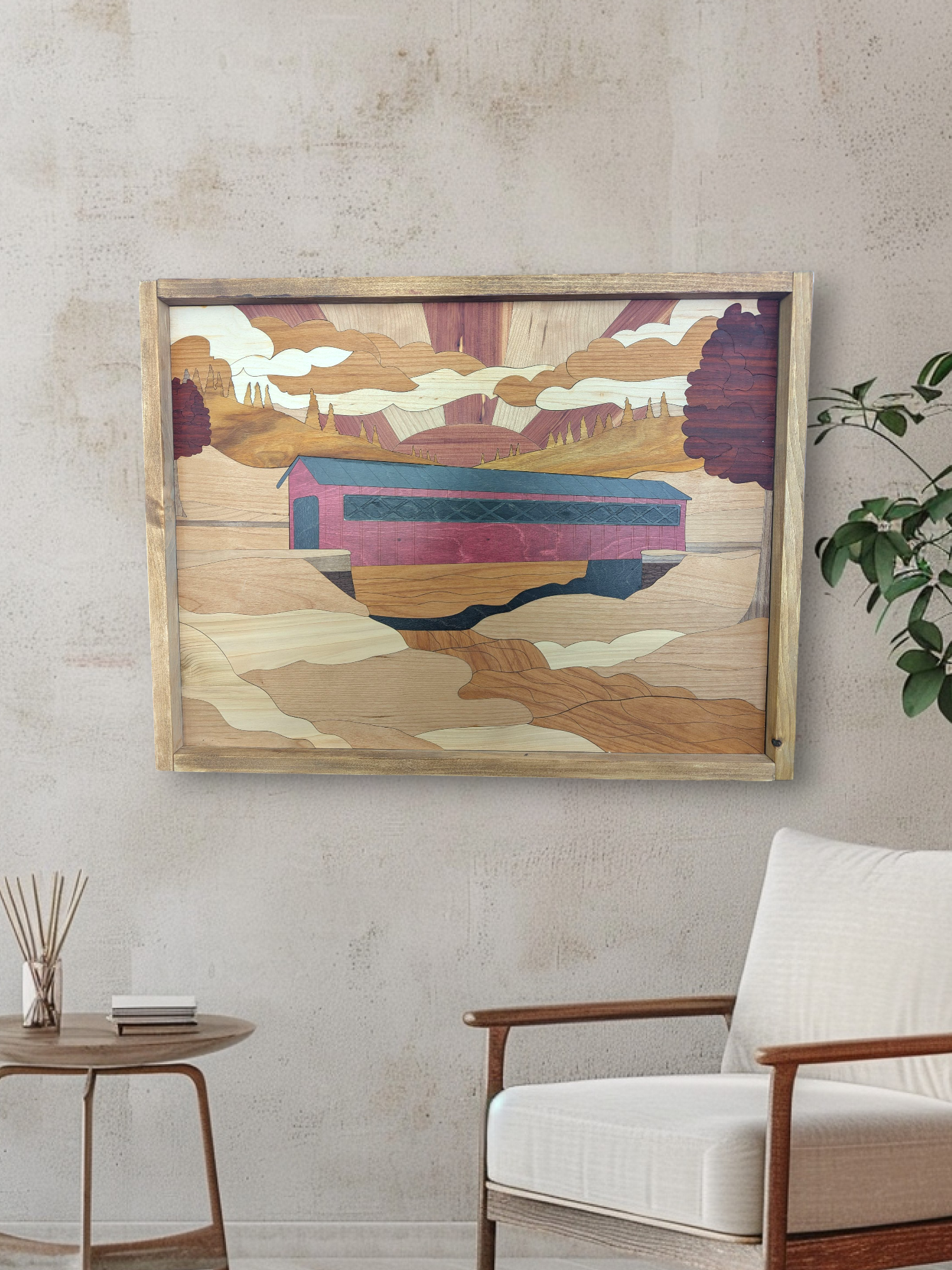 Custom Framed Covered Bridge Landscape Wall Art-Made to Order