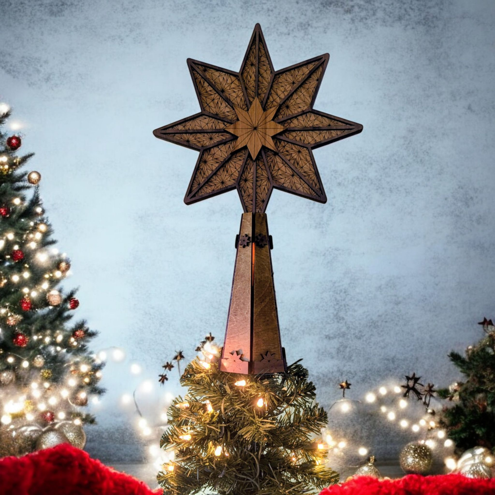 Wood Engraved Christmas Tree Topper- Made to Order